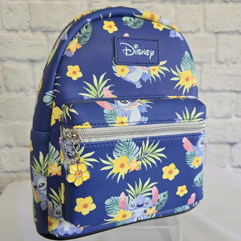 Loungefly Lilo & Stitch Blue Tropical Flower Mini Backpack Disney Bag New